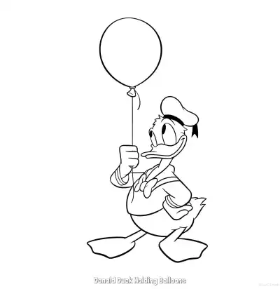 Free printable Donald Duck Holding Balloons  Coloring Page - Free Printable Mickey Mouse & Friends PDFS Coloring Sheets coloring page