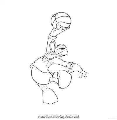 Free printable Donald Duck Playing Basketball  Coloring Page - Free Printable Mickey Mouse & Friends PDFS Coloring Sheets coloring page