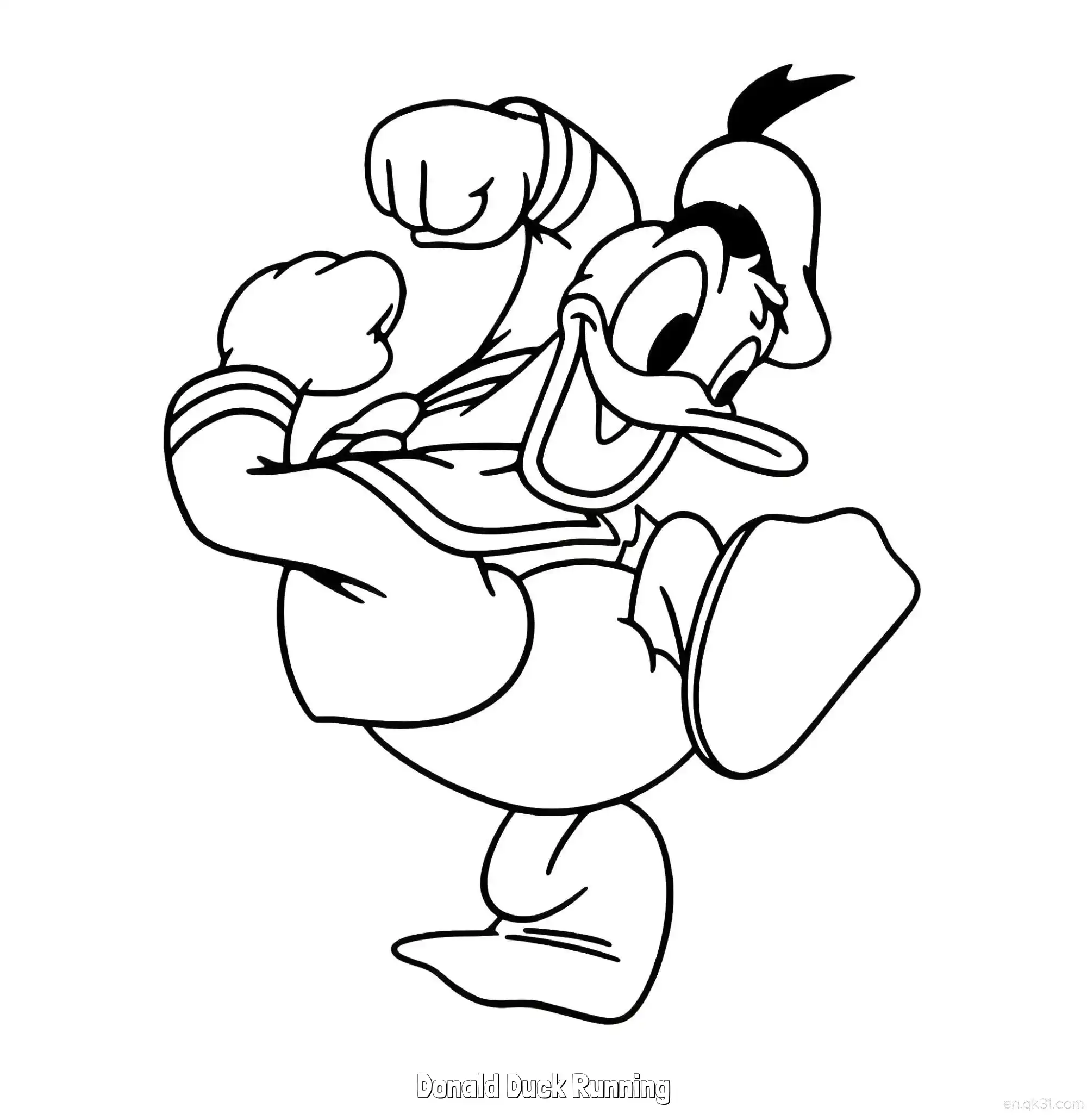 Donald Duck Running  Coloring Page - Free Printable Mickey Mouse & Friends PDF Coloring Sheets – Free Printable Coloring Page for Kids and Adults
