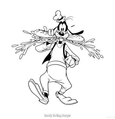 Free printable Goofy Eating Burger 1 Coloring Page - Free Printable Mickey Mouse & Friends PDFS Coloring Sheets coloring page
