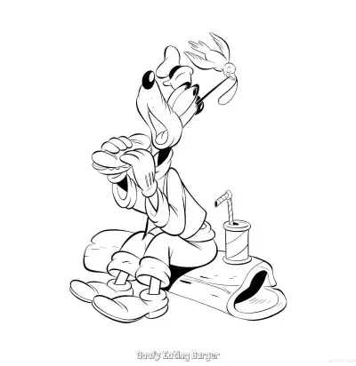 Free printable Goofy Eating Burger 2 Coloring Page - Free Printable Mickey Mouse & Friends PDFS Coloring Sheets coloring page