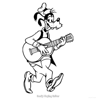 Free printable Goofy Playing Guitar  Coloring Page - Free Printable Mickey Mouse & Friends PDFS Coloring Sheets coloring page