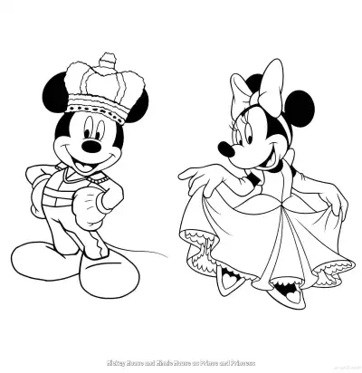 Free printable Mickey Mouse and Minnie Mouse as Prince and Princess 2 Coloring Page - Free Printable Mickey Mouse & Friends PDFS Coloring Sheets coloring page