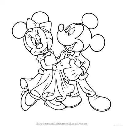 Free printable Mickey Mouse and Minnie Mouse as Prince and Princess 3 Coloring Page - Free Printable Mickey Mouse & Friends PDFS Coloring Sheets coloring page
