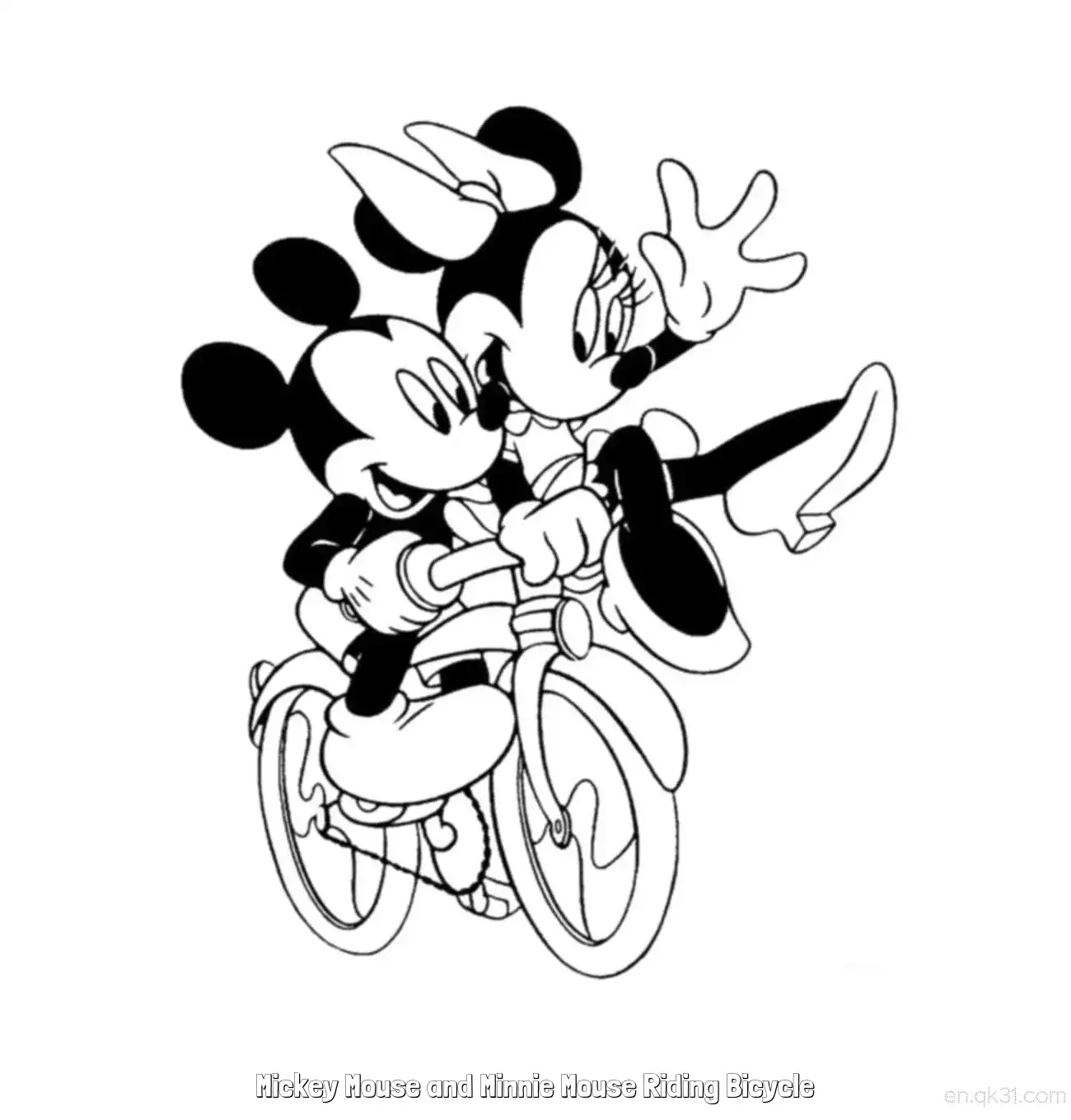 Mickey Mouse and Minnie Mouse Riding Bicycle  Coloring Page - Free Printable Mickey Mouse & Friends PDF Coloring Sheets – Free Printable Coloring Page for Kids and Adults
