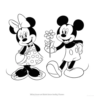 Free printable Mickey Mouse and Minnie Mouse Sending Flowers  Coloring Page - Free Printable Mickey Mouse & Friends PDFS Coloring Sheets coloring page