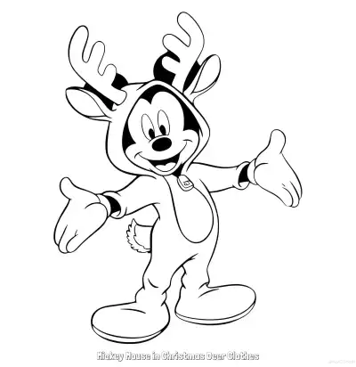 Free printable Mickey Mouse in Christmas Deer Clothes  Coloring Page - Free Printable Mickey Mouse & Friends PDFS Coloring Sheets coloring page