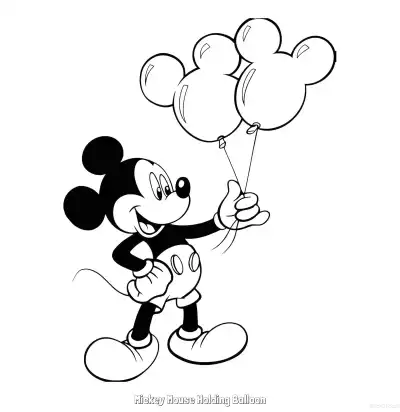 Free printable Mickey Mouse Holding Balloon  Coloring Page - Free Printable Mickey Mouse & Friends PDFS Coloring Sheets coloring page