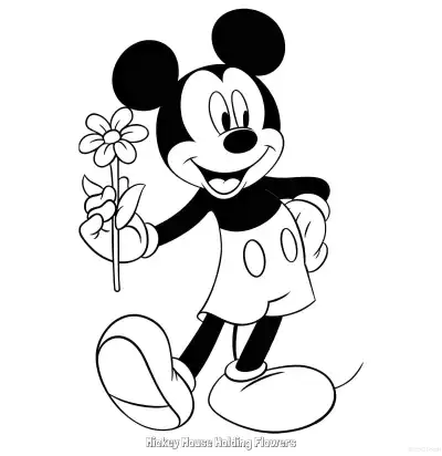Free printable Mickey Mouse Holding Flowers  Coloring Page - Free Printable Mickey Mouse & Friends PDFS Coloring Sheets coloring page
