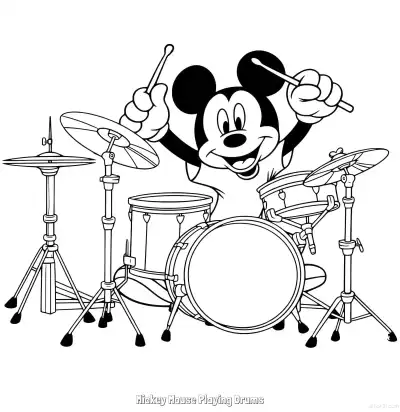 Free printable Mickey Mouse Playing Drums  Coloring Page - Free Printable Mickey Mouse & Friends PDFS Coloring Sheets coloring page