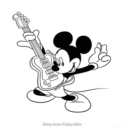 Free printable Mickey Mouse Playing Guitar  Coloring Page - Free Printable Mickey Mouse & Friends PDFS Coloring Sheets coloring page