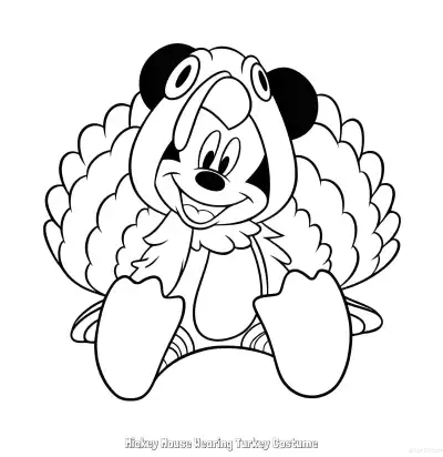 Free printable Mickey Mouse Wearing Turkey Costume  Coloring Page - Free Printable Mickey Mouse & Friends PDFS Coloring Sheets coloring page