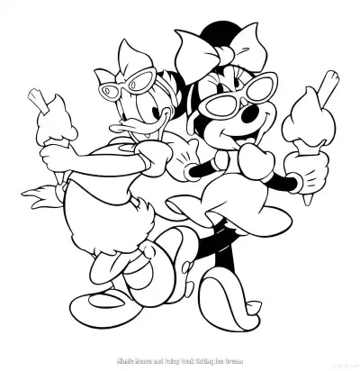 Free printable Minnie Mouse and Daisy Duck Eating Ice Cream  Coloring Page - Free Printable Mickey Mouse & Friends PDFS Coloring Sheets coloring page