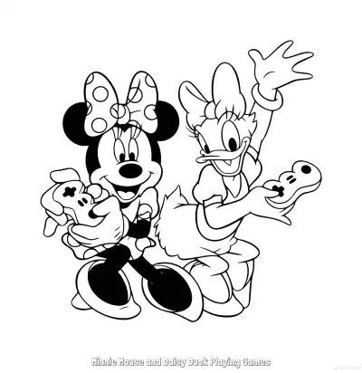 Free printable Minnie Mouse and Daisy Duck Playing Games  Coloring Page - Free Printable Mickey Mouse & Friends PDFS Coloring Sheets coloring page