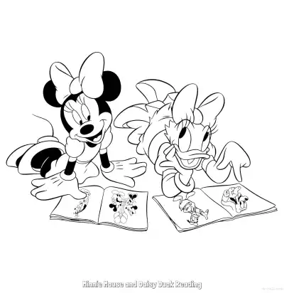 Free printable Minnie Mouse and Daisy Duck Reading  Coloring Page - Free Printable Mickey Mouse & Friends PDFS Coloring Sheets coloring page