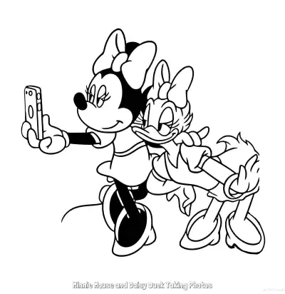 Free printable Minnie Mouse and Daisy Duck Taking Photos  Coloring Page - Free Printable Mickey Mouse & Friends PDFS Coloring Sheets coloring page