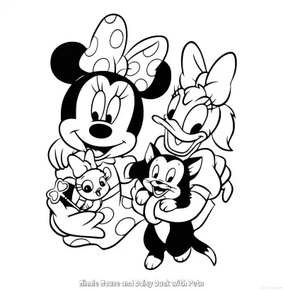 Free printable Minnie Mouse and Daisy Duck with Pets  Coloring Page - Free Printable Mickey Mouse & Friends PDFS Coloring Sheets coloring page