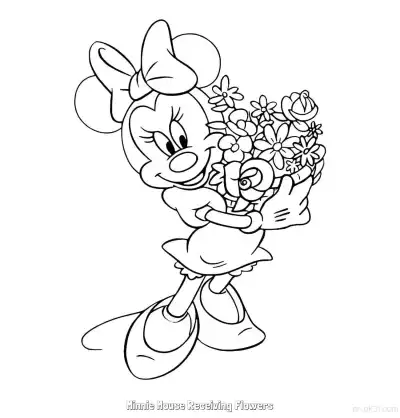 Free printable Minnie Mouse Receiving Flowers  Coloring Page - Free Printable Mickey Mouse & Friends PDFS Coloring Sheets coloring page