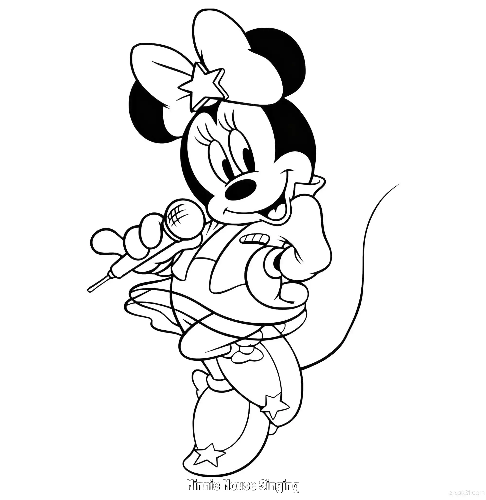 Minnie Mouse Singing  Coloring Page - Free Printable Mickey Mouse & Friends PDF Coloring Sheets – Free Printable Coloring Page for Kids and Adults