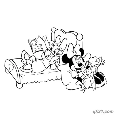 Free printable Minnie Mouse and Daisy Duck Cozy Reading Coloring Page coloring page