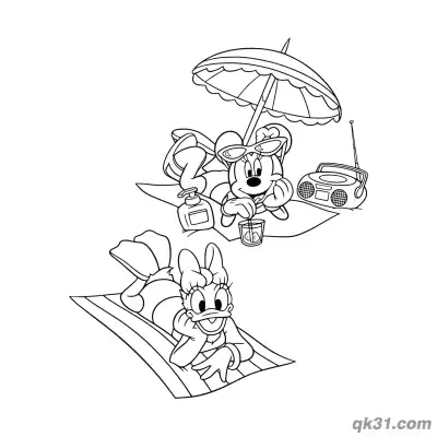 Free printable Minnie Mouse and Daisy Duck Beach Relaxation Coloring Page coloring page