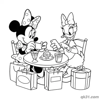 Free printable Minnie Mouse and Daisy Duck Cafe Treats Coloring Page coloring page