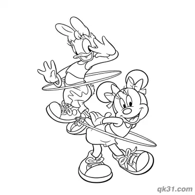 Free printable Minnie Mouse and Daisy Duck Hula Hoop Activity Coloring Page coloring page