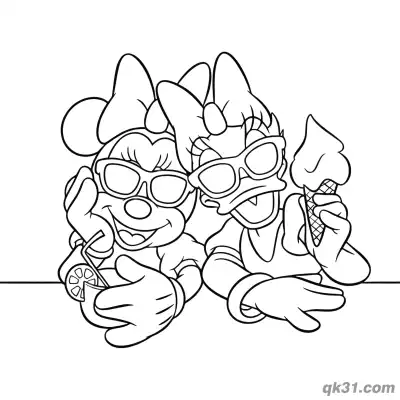 Free printable Minnie Mouse and Daisy Duck Summer Ice Cream Coloring Page coloring page