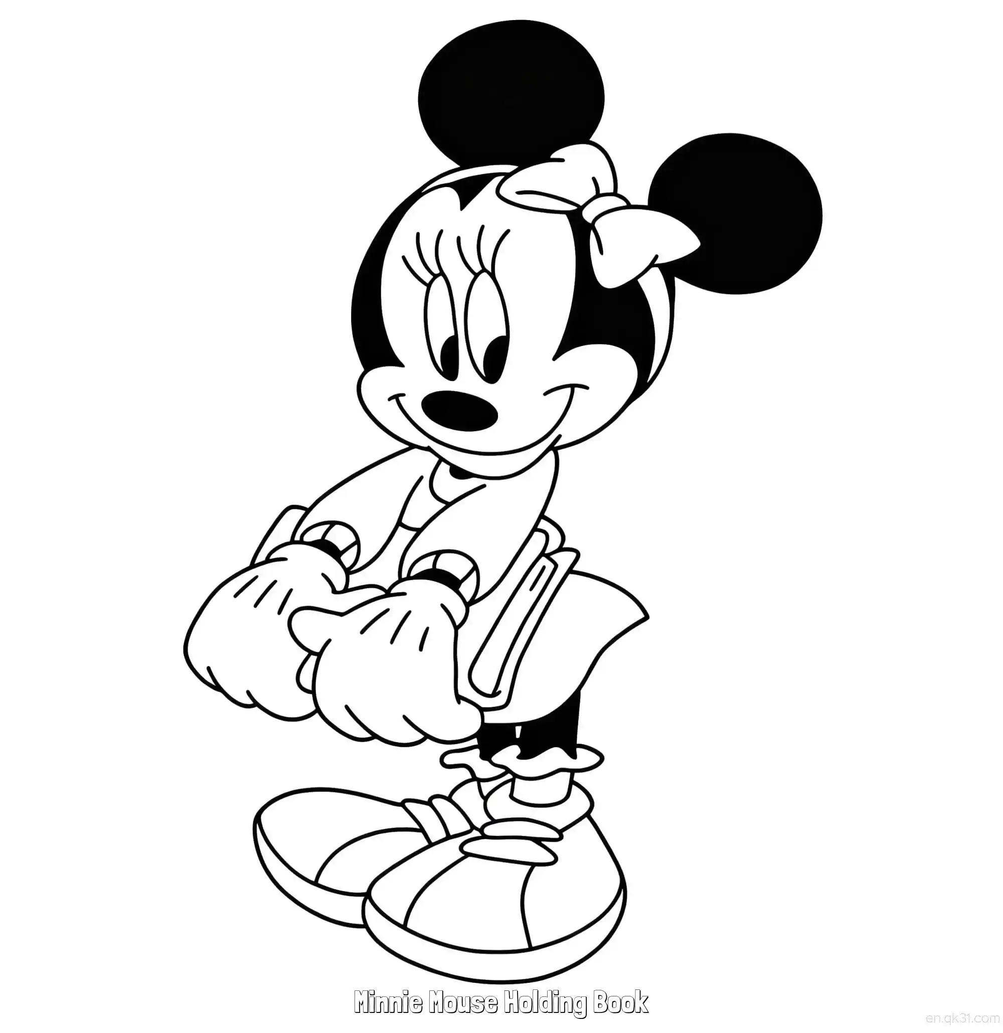 Minnie Mouse Holding Book  Coloring Page - Free Printable Mickey Mouse & Friends PDF Coloring Sheets – Free Printable Coloring Page for Kids and Adults