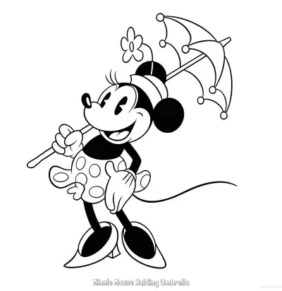 Free printable Minnie Mouse Holding Umbrella  Coloring Page - Free Printable Mickey Mouse & Friends PDFS Coloring Sheets coloring page