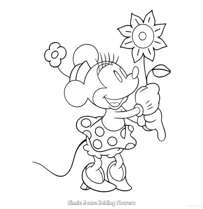 Free printable Minnie Mouse Holding Flowers  Coloring Page - Free Printable Mickey Mouse & Friends PDFS Coloring Sheets coloring page