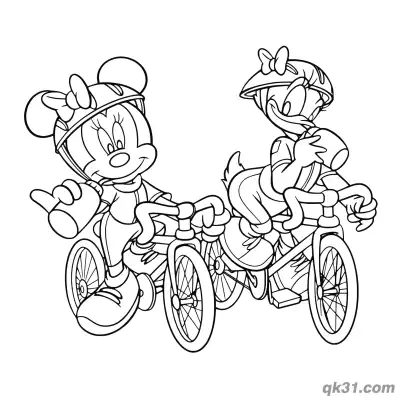 Free printable Minnie Mouse and Daisy Duck Bicycle Ride Coloring Page coloring page