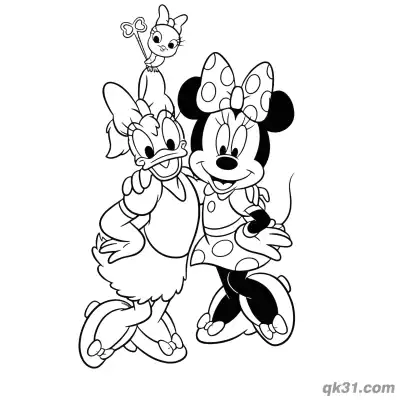Free printable Minnie Mouse and Daisy Duck Bird Friend Coloring Page coloring page