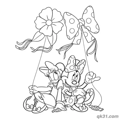 Free printable Minnie Mouse and Daisy Duck Bow Balloon Coloring Page coloring page