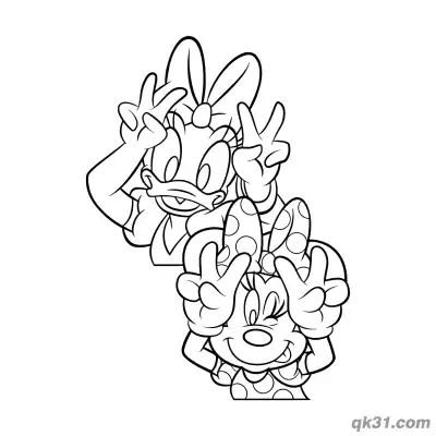 Free printable Minnie Mouse and Daisy Duck Peace Sign Coloring Page coloring page