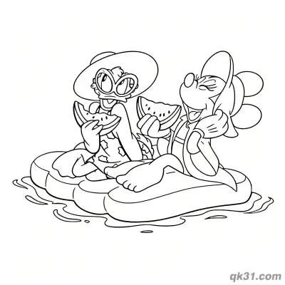 Free printable Minnie Mouse and Daisy Duck Summer Floaties Coloring Page coloring page