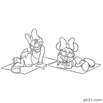 Free printable Minnie Mouse and Daisy Duck Sunny Day Lounging Coloring Page coloring page