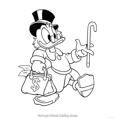 Free printable Scrooge McDuck Holding Money  Coloring Page - Free Printable Mickey Mouse & Friends PDFS Coloring Sheets coloring page