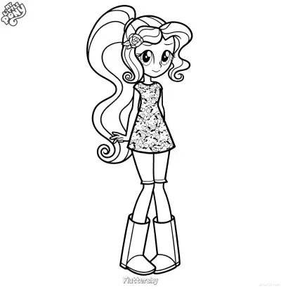 Free printable Fluttershy My Little Pony Equestria Girls High Ponytail Floral Dress Coloring Page coloring page