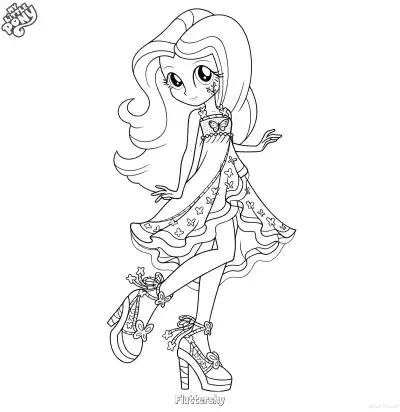 Free printable Fluttershy My Little Pony Equestria Girls Butterfly Gown Coloring Page coloring page