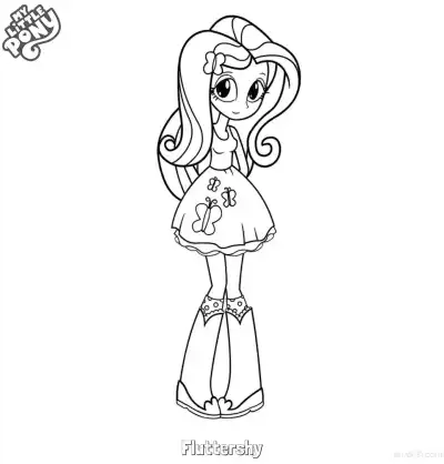 Free printable Fluttershy My Little Pony Equestria Girls Classic Casual Outfit Coloring Page coloring page