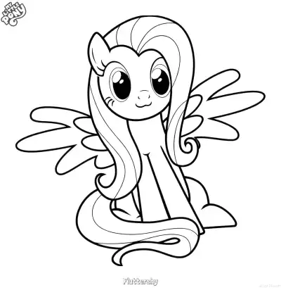 Free printable Fluttershy My Little Pony Cute Sitting Pony Coloring Page coloring page