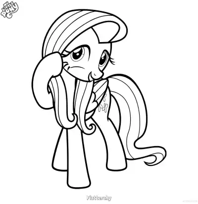 Free printable Fluttershy My Little Pony Shy Head Scratch Pony Coloring Page coloring page