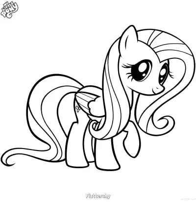 Free printable Fluttershy My Little Pony Backward Glance Smile Pony Coloring Page coloring page
