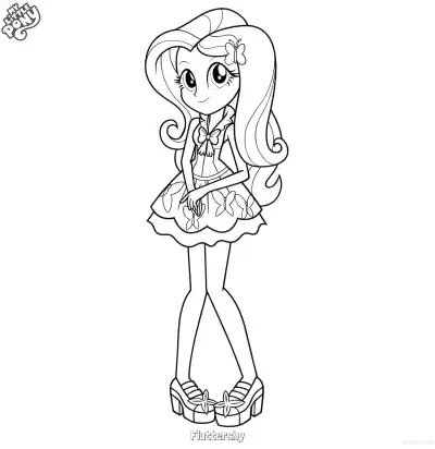 Free printable Fluttershy My Little Pony Equestria Girls Butterfly Dress Coloring Page coloring page