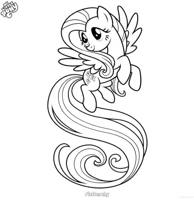 Free printable Fluttershy My Little Pony S-Shape Long Mane Flying Pony Coloring Page coloring page