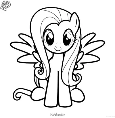 Free printable Fluttershy My Little Pony Front Cute Pony Coloring Page coloring page
