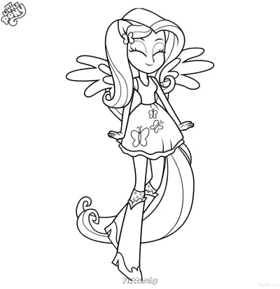 Free printable Fluttershy My Little Pony Equestria Girls Closed Eyes Smile Centaur Coloring Page coloring page