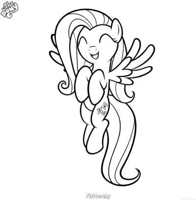 Free printable Fluttershy My Little Pony Happy Jumping Pony Coloring Page coloring page