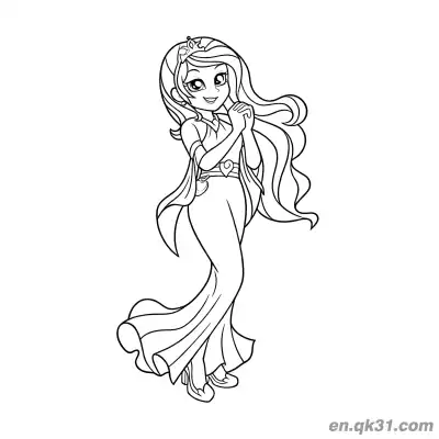 Free printable Princess Celestia Elegant Long Gown with Floral Headpiece Coloring Page coloring page